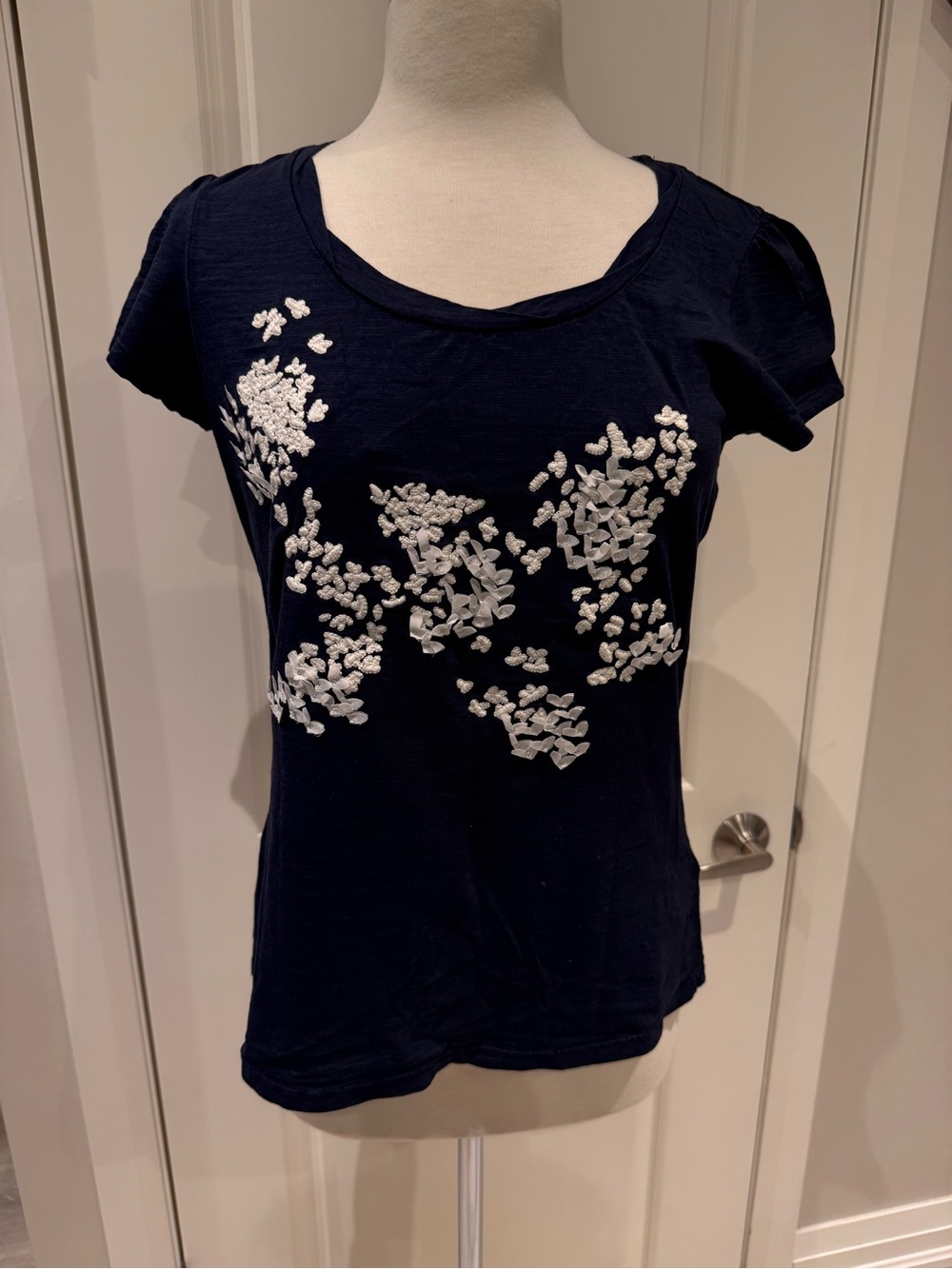 Embellished Navy Short-Sleeve Tee, size 14 UK